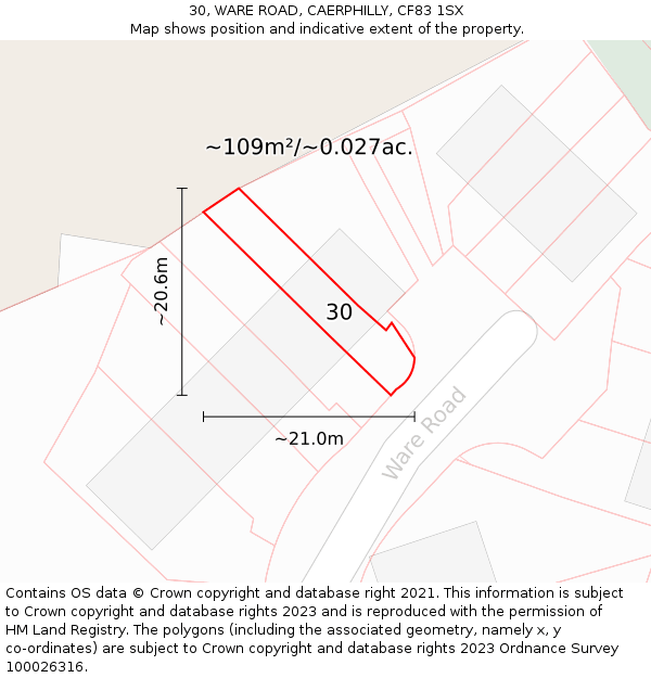 30, WARE ROAD, CAERPHILLY, CF83 1SX: Plot and title map