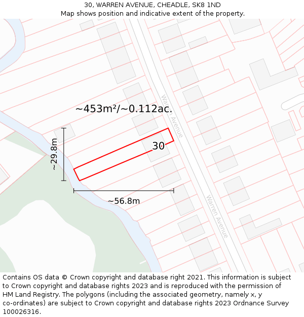 30, WARREN AVENUE, CHEADLE, SK8 1ND: Plot and title map