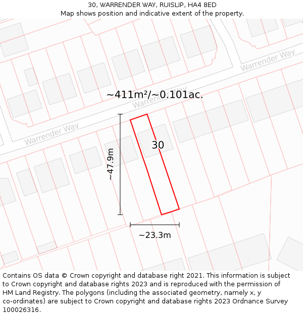30, WARRENDER WAY, RUISLIP, HA4 8ED: Plot and title map