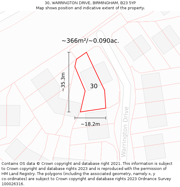 30, WARRINGTON DRIVE, BIRMINGHAM, B23 5YP: Plot and title map