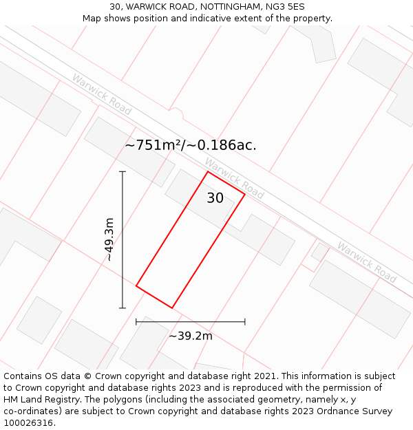 30, WARWICK ROAD, NOTTINGHAM, NG3 5ES: Plot and title map