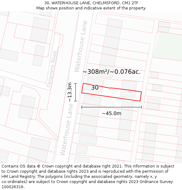 30, WATERHOUSE LANE, CHELMSFORD, CM1 2TF: Plot and title map