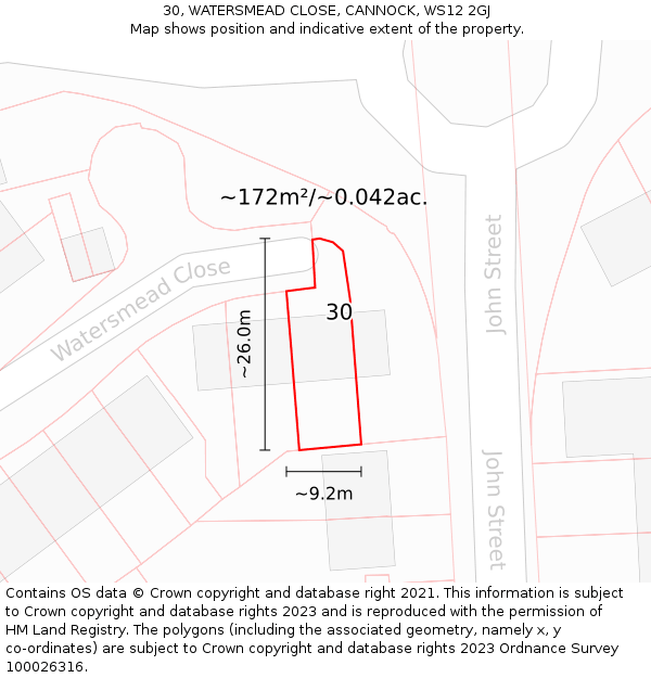 30, WATERSMEAD CLOSE, CANNOCK, WS12 2GJ: Plot and title map