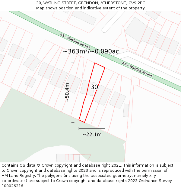 30, WATLING STREET, GRENDON, ATHERSTONE, CV9 2PG: Plot and title map