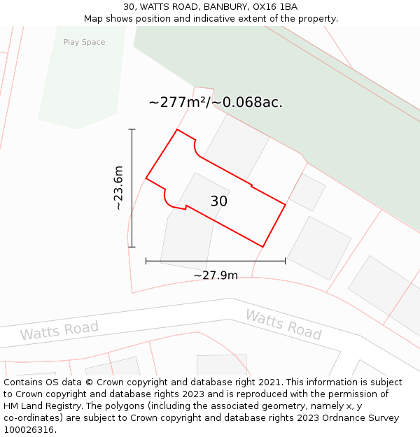 30, WATTS ROAD, BANBURY, OX16 1BA: Plot and title map