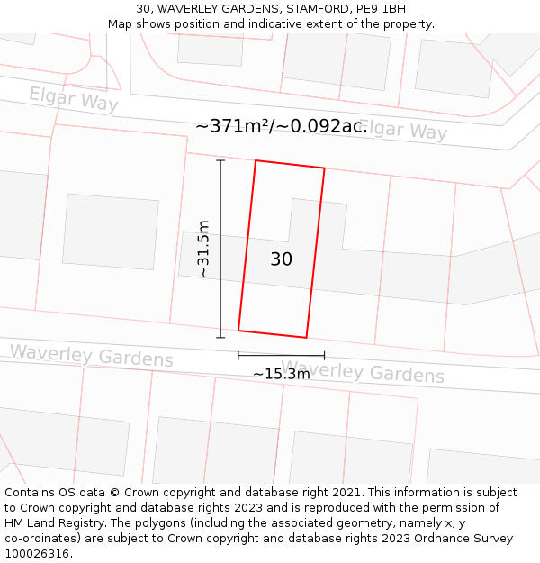 30, WAVERLEY GARDENS, STAMFORD, PE9 1BH: Plot and title map