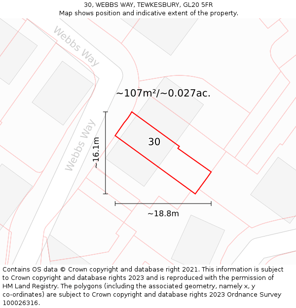 30, WEBBS WAY, TEWKESBURY, GL20 5FR: Plot and title map