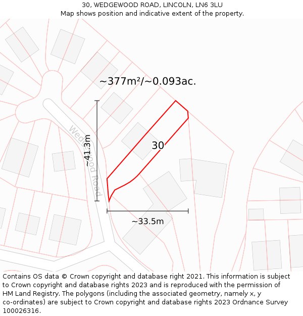 30, WEDGEWOOD ROAD, LINCOLN, LN6 3LU: Plot and title map