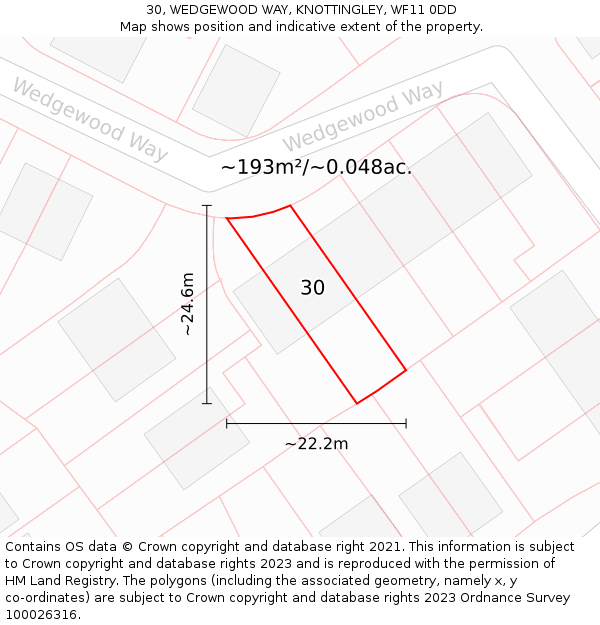 30, WEDGEWOOD WAY, KNOTTINGLEY, WF11 0DD: Plot and title map