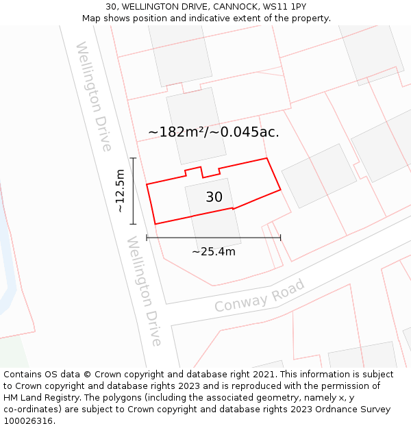 30, WELLINGTON DRIVE, CANNOCK, WS11 1PY: Plot and title map