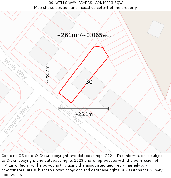 30, WELLS WAY, FAVERSHAM, ME13 7QW: Plot and title map