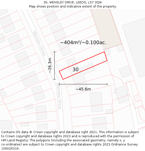 30, WENSLEY DRIVE, LEEDS, LS7 3QW: Plot and title map