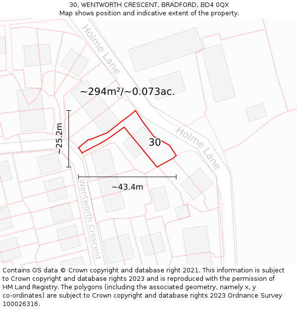 30, WENTWORTH CRESCENT, BRADFORD, BD4 0QX: Plot and title map