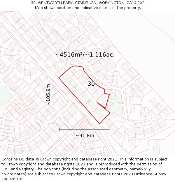 30, WENTWORTH PARK, STAINBURN, WORKINGTON, CA14 1XP: Plot and title map