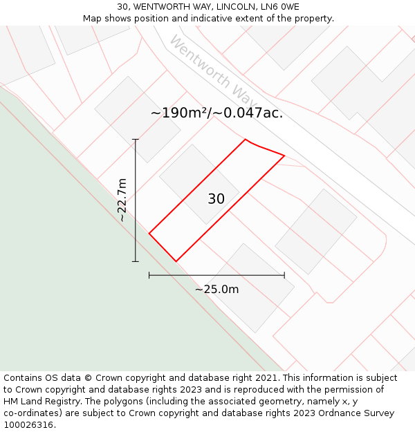 30, WENTWORTH WAY, LINCOLN, LN6 0WE: Plot and title map