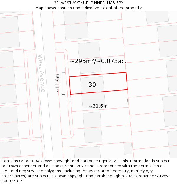 30, WEST AVENUE, PINNER, HA5 5BY: Plot and title map