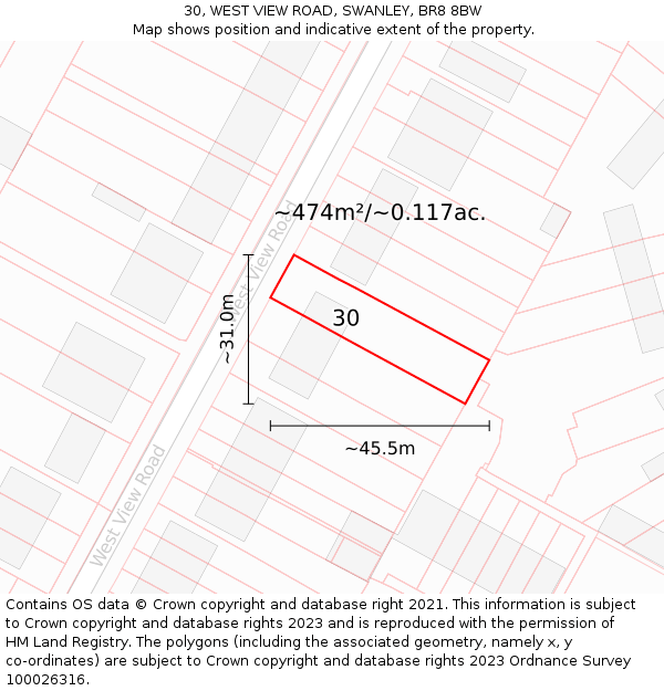 30, WEST VIEW ROAD, SWANLEY, BR8 8BW: Plot and title map