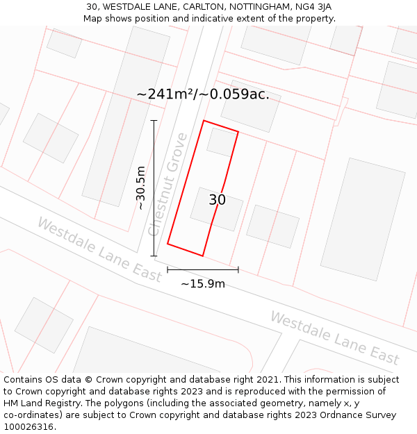 30, WESTDALE LANE, CARLTON, NOTTINGHAM, NG4 3JA: Plot and title map