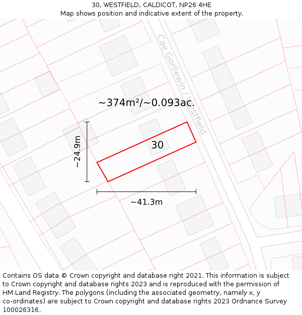 30, WESTFIELD, CALDICOT, NP26 4HE: Plot and title map