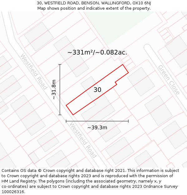 30, WESTFIELD ROAD, BENSON, WALLINGFORD, OX10 6NJ: Plot and title map