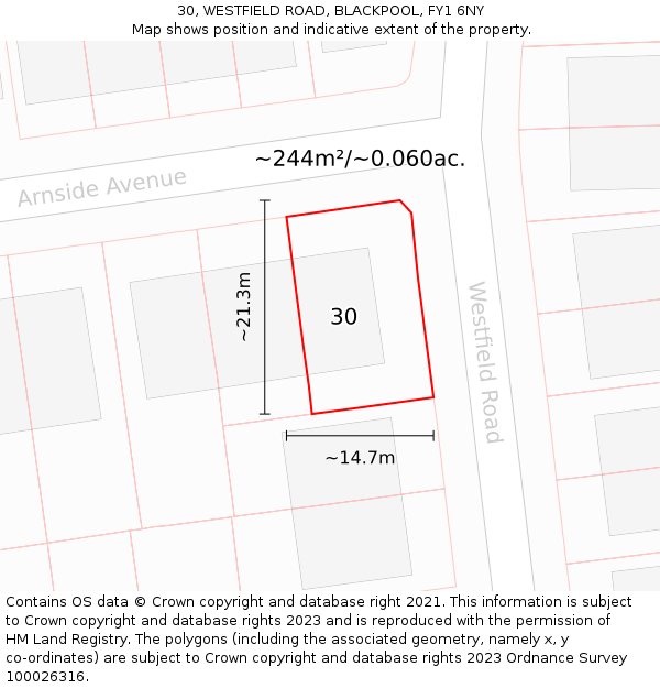 30, WESTFIELD ROAD, BLACKPOOL, FY1 6NY: Plot and title map