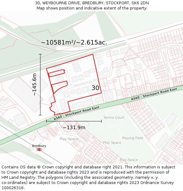 30, WEYBOURNE DRIVE, BREDBURY, STOCKPORT, SK6 2DN: Plot and title map