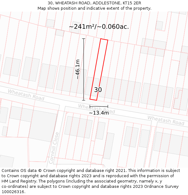 30, WHEATASH ROAD, ADDLESTONE, KT15 2ER: Plot and title map