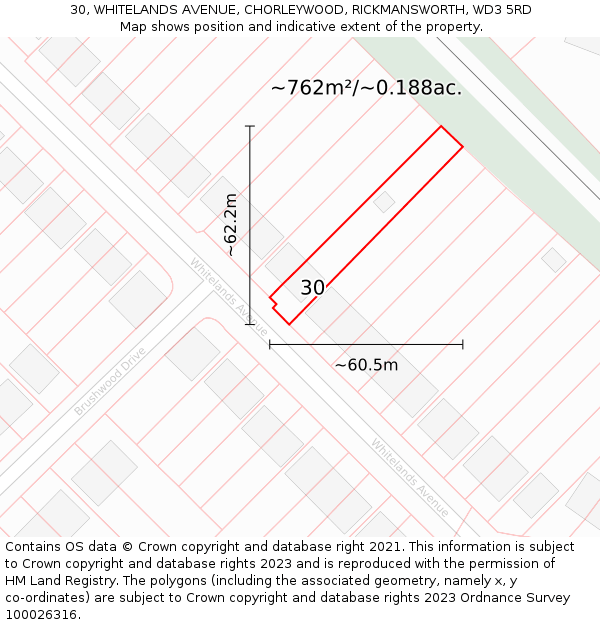 30, WHITELANDS AVENUE, CHORLEYWOOD, RICKMANSWORTH, WD3 5RD: Plot and title map