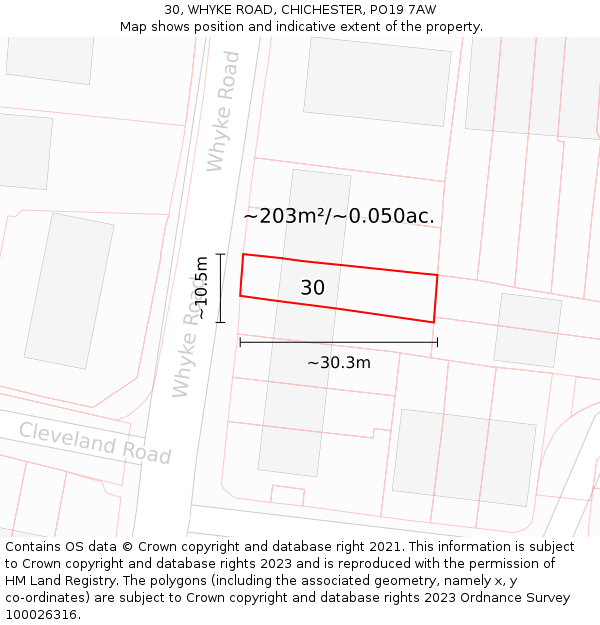 30, WHYKE ROAD, CHICHESTER, PO19 7AW: Plot and title map