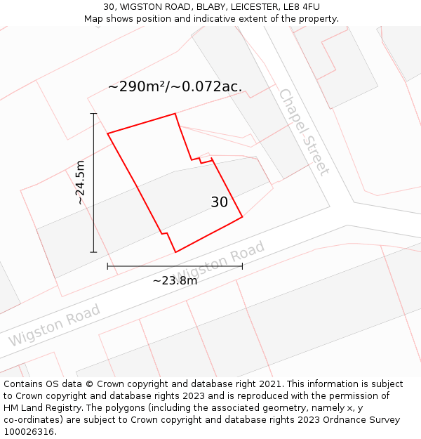 30, WIGSTON ROAD, BLABY, LEICESTER, LE8 4FU: Plot and title map