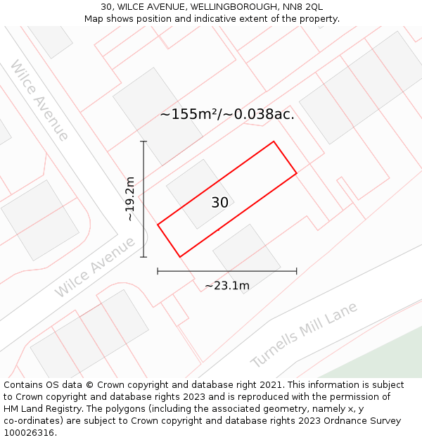 30, WILCE AVENUE, WELLINGBOROUGH, NN8 2QL: Plot and title map