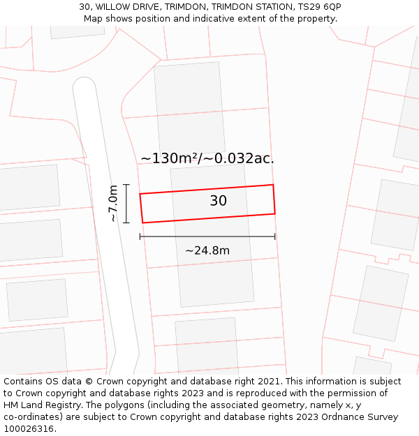 30, WILLOW DRIVE, TRIMDON, TRIMDON STATION, TS29 6QP: Plot and title map