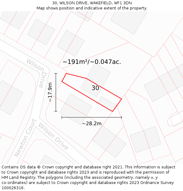 30, WILSON DRIVE, WAKEFIELD, WF1 3DN: Plot and title map