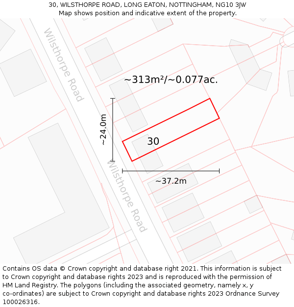 30, WILSTHORPE ROAD, LONG EATON, NOTTINGHAM, NG10 3JW: Plot and title map