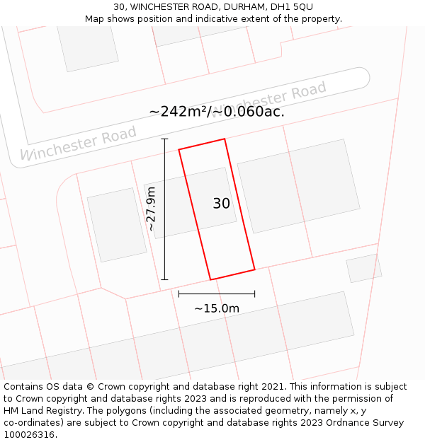 30, WINCHESTER ROAD, DURHAM, DH1 5QU: Plot and title map