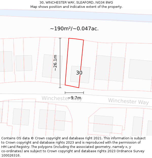 30, WINCHESTER WAY, SLEAFORD, NG34 8WG: Plot and title map