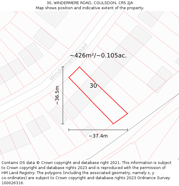 30, WINDERMERE ROAD, COULSDON, CR5 2JA: Plot and title map