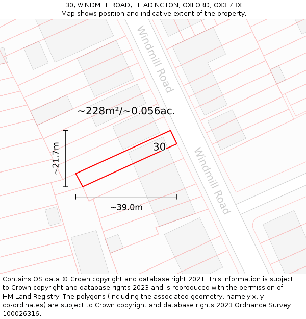 30, WINDMILL ROAD, HEADINGTON, OXFORD, OX3 7BX: Plot and title map