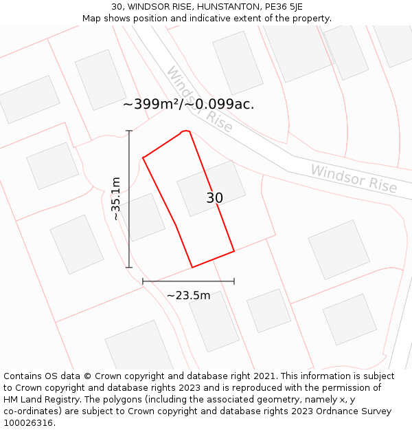 30, WINDSOR RISE, HUNSTANTON, PE36 5JE: Plot and title map