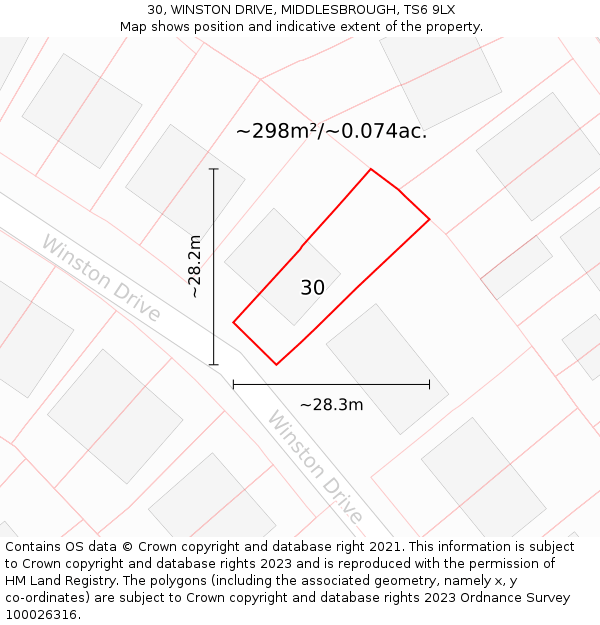 30, WINSTON DRIVE, MIDDLESBROUGH, TS6 9LX: Plot and title map