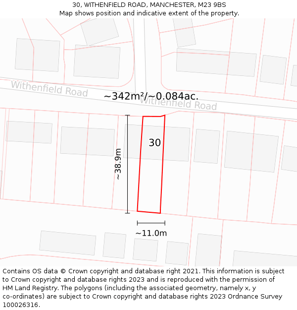 30, WITHENFIELD ROAD, MANCHESTER, M23 9BS: Plot and title map