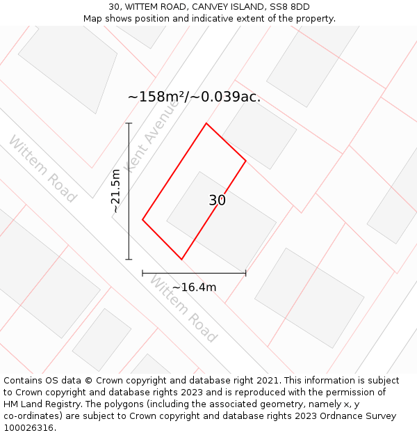 30, WITTEM ROAD, CANVEY ISLAND, SS8 8DD: Plot and title map
