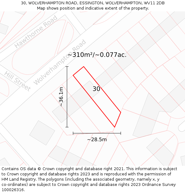 30, WOLVERHAMPTON ROAD, ESSINGTON, WOLVERHAMPTON, WV11 2DB: Plot and title map