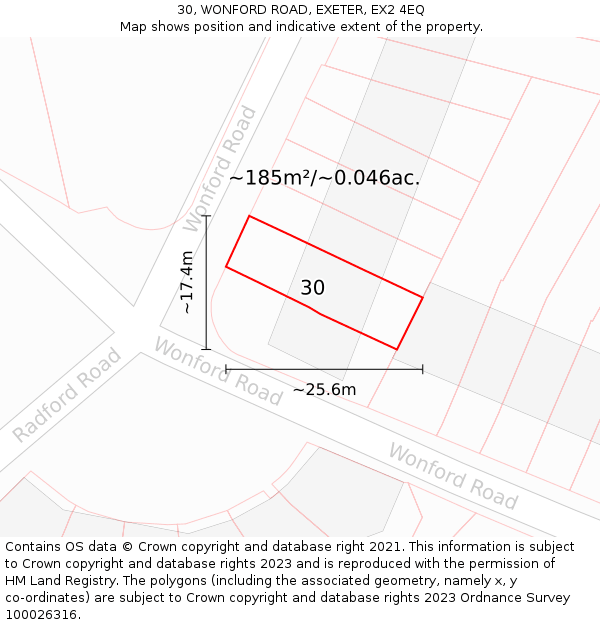 30, WONFORD ROAD, EXETER, EX2 4EQ: Plot and title map