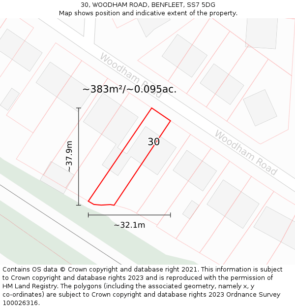 30, WOODHAM ROAD, BENFLEET, SS7 5DG: Plot and title map