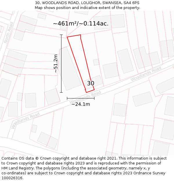 30, WOODLANDS ROAD, LOUGHOR, SWANSEA, SA4 6PS: Plot and title map
