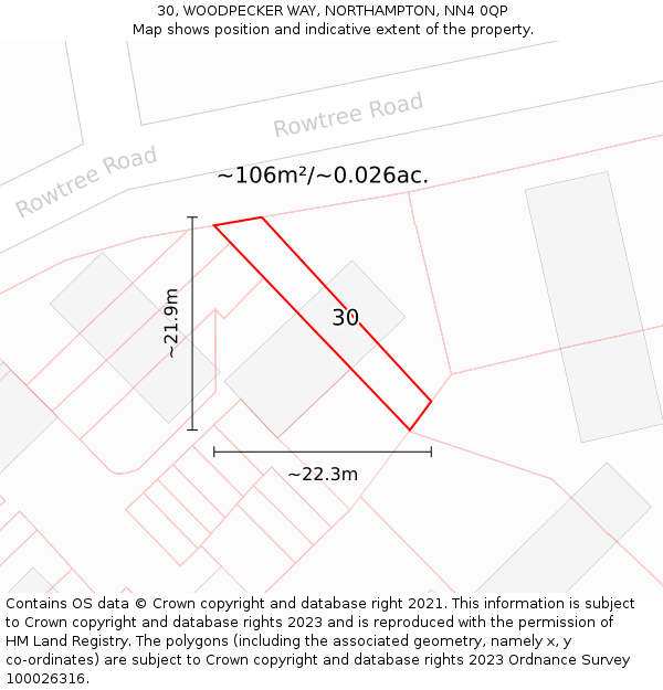 30, WOODPECKER WAY, NORTHAMPTON, NN4 0QP: Plot and title map