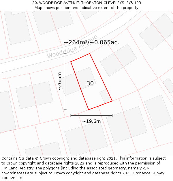 30, WOODRIDGE AVENUE, THORNTON-CLEVELEYS, FY5 1PR: Plot and title map