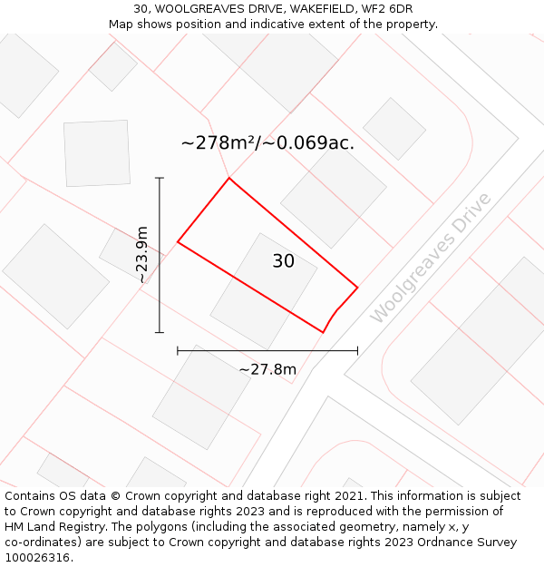 30, WOOLGREAVES DRIVE, WAKEFIELD, WF2 6DR: Plot and title map