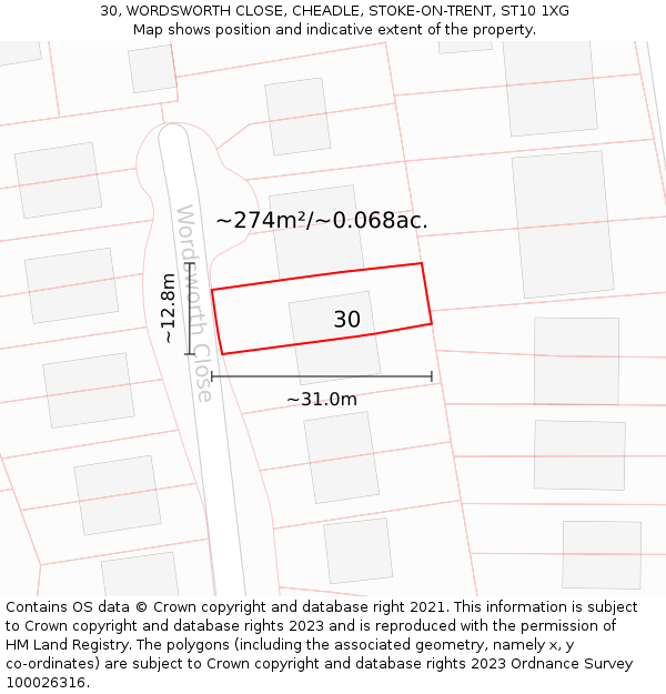 30, WORDSWORTH CLOSE, CHEADLE, STOKE-ON-TRENT, ST10 1XG: Plot and title map